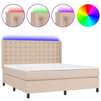 vidaXL cappuccino színű műbőr rugós ágy matraccal és LED-del 180x200cm (3139402)