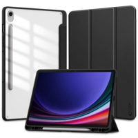 TokShop Samsung Galaxy Tab S9 FE (10.9) SM-X510 / X516B, mappa tok, közepesen ütésálló, érintőceruza tartóval, átlátszó hátlap, Trifold, TP SC Pen Hybrid, fekete (TS3872)