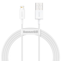 Baseus USB töltő- és adatkábel, Lightning, 150 cm, 2400 mA, törésgátlóval, gyorstöltés, PD, Baseus Superior, CALYS-B02, fehér (RS122036)