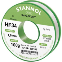 Stannol Stannol HF34 1,6% 1,0MM FLOWTIN TC CD 100G Forrasztóón, ólommentes Tekercs, Ólommentes Sn99.3Cu0.7 100 g 1 mm (580102)
