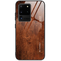 Wooze Xiaomi Redmi 8A, Szilikon védőkeret, edzett üveg hátlap, fa minta, Wooze Wood, barna (91646)