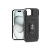 Haffner Apple iPhone 15 Plus ütésálló hátlap gyűrűvel és kameravédővel - Slide Armor - fekete (PT-6863)