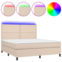 vidaXL cappuccino színű műbőr rugós ágy matraccal és LED-del 180x200cm (3135902)