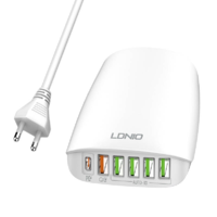 Ldnio Ldnio A6573C EU USB-C / 5x USB-A Hálózati töltő + Tápkábel - Fehér (65W) (A6573C POWER CORD)