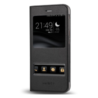 gigapack Tok álló, bőr hatású (FLIP, oldalra nyíló, Dual View Window) FEKETE [Huawei P9 Lite Mini] (5996457727223)