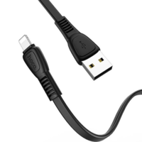 Hoco USB töltő- és adatkábel, Lightning, 100 cm, 2400 mA, törésgátlóval, lapos, Hoco X40 Noah, fekete (RS130930)