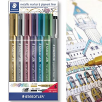 Staedtler Staedtler 1-2 mm Dekormarker kúpos - 6 különböző metál szín ajándék fekete tusfilccel (7 db) (8323-SWP6P)