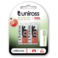 Uniross Uniross AAA/mikro 1,2V 1000mAh Ni-MH HYBRIO akkumulátor 4db/bliszter (UH4AAA1000) (UH4AAA1000)