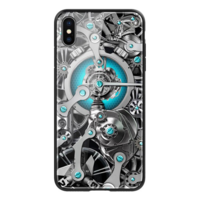 Nillkin NILLKIN SPACETIME telefonvédő szilikon keret (BUMPER, közepesen ütésálló, edzett üveg hátlap, fogaskerék minta) FEKETE [Apple iPhone XS Max 6.5] (5996457799978)