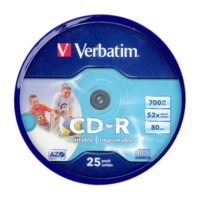 Verbatim Verbatim CD-R írható CD lemez 700MB matt nyomtatható 25db hengeres (43439)