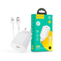 Hoco HOCO hálózati töltő adapter Type-C bemenettel + 1 m-es Type-C - Lightning kábel - 25W - HOCO N22 Charger Set PD + QC - fehér (HC600682)