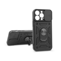 Haffner Apple iPhone 13 Pro ütésálló hátlap gyűrűvel és kameravédővel - Slide Armor - fekete (PT-6685)
