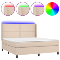 vidaXL cappuccino színű műbőr rugós ágy matraccal és LED-del 180x200cm (3139342)