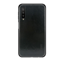 Mofi MOFI műanyag telefonvédő (szilikon keret, bőr hatású hátlap) FEKETE [Samsung Galaxy A7 (2018) SM-A750F] (5996457830923)