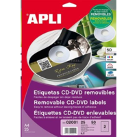 APLI APLI CD/DVD etikett, A4 matt, eltávolítható 50 darab (LCA2001) (LCA2001)