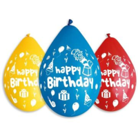 Gemar Gemar Happy Birthday feliratos lufi vegyes színekben, 30 cm - 5 db (GS110/P097W) (GS110/P097W)