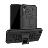 gigapack Defender műanyag telefonvédő (közepesen ütésálló, szilikon belső, kitámasztó, autógumi minta) FEKETE [Honor 8S (2020)] (5996457889099)