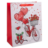 QX QX Romantikus bicikli mintás ajándéktasak, piros - 18 x 23 cm (371330) (371330)