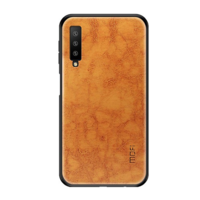 Mofi MOFI műanyag telefonvédő (szilikon keret, bőr hatású hátlap) BARNA [Samsung Galaxy A7 (2018) SM-A750F] (5996457830916)
