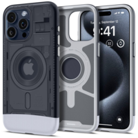 Spigen Apple iPhone 15 Pro Max, Műanyag hátlap védőtok, szilikon belső, Magsafe töltővel kompatibilis, Spigen Classic C1 Mag, szürke (TS0260)