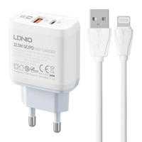 LDNIO LDNIO A2421C USB-A + USB-C 22.5W hálózati töltő + USB-A - Lightning kábel fehér (A2421C Lightning)