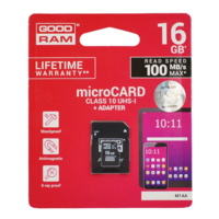 GoodRAM GOODRAM MEMÓRIAKÁRTYA TransFlash 16GB (microSDHC - Class 10, UHS-1m, M1AA-0160R11 utódja) + SD adapter (M1AA-0160R12/A) (M1AA-0160R12/A)