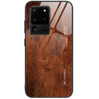 Wooze Xiaomi Redmi 7A, Szilikon védőkeret, edzett üveg hátlap, fa minta, Wooze Wood, barna (91638)