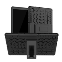 gigapack Defender műanyag telefonvédő (közepesen ütésálló, szilikon belső, kitámasztó, autógumi minta) FEKETE [Lenovo Tab M10 FHD Plus (TB-X606X)] (5996457997886)
