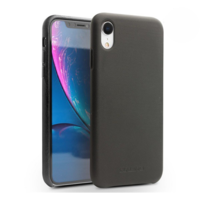 QIALINO QIALINO műanyag telefonvédő (valódi bőr bevonat, sima felületű) FEKETE [Apple iPhone XR 6.1] (5996457811878)