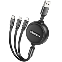 Baseus USB töltő- és adatkábel 3in1, USB Type-C, Lightning, microUSB, 100 cm, 2000mA, lapos, feltekerhető, Hoco X75, fekete (RS152356)