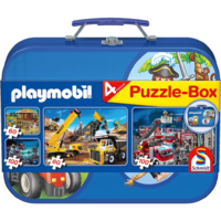 Schmidt Schmidt Playmobil 2x60, 2x100 db Puzzle Box - Fém kofferben kék (55599, 12406-184) (Schmidt 55599)