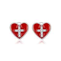 EdenBoutique Cross Red Heart ezüst fülbevaló