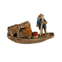 Kis méretű kerámia figura - Csónakos álló halász evezővel 10cm (74180-901)