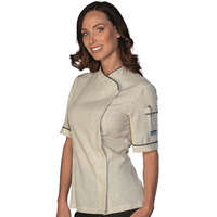 Isacco Natur színű patentos rövid ujjú női szakácskabát paszpól díszítéssel