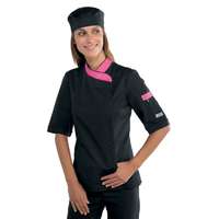 Isacco Női szakácskabát - fekete-pink, rövid ujjú