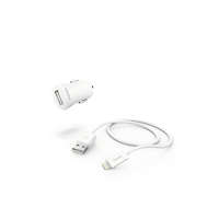  HAMA szivargyújtó töltő adapter USB-A bemenettel + USB-A - Lightning kábel - 12W- HAMA Charger Kit with Lightning Plug - fehér