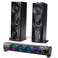 AUDIOCORE 2 in 1 PC Speaker Soundbar Computer RGB LED Backlight Stereo Gaming USB 2 x 3W AUX 3.5 mm