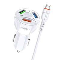KAKU KAKU Car Charger autós töltő 3xUSB QC 4.8A 20W + Micro USB kábel, fehér