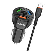 KAKU KAKU Car Charger autós töltő 3xUSB QC 4.8A 20W + USB-C kábel, fekete