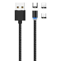 MG MG 3in1 mágneses USB kábel + plug adapter Micro USB / USB-C / Lightning 1m, fekete