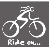  Ride on feliratos, női kerékpáros autó matrica, fehér