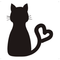  Ülő macska, szív alakú sziluett, fekete