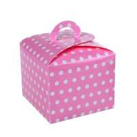  Rózsaszín pöttyös ajándék doboz 10*10 cm