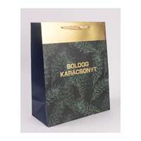 Ajándéktasak, karácsonyi, zöld fenyőág mintás (11x14cm)