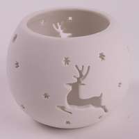 Karácsonyi porcelán mécsestartó, gömb, szarvas díszítéssel (9 cm)