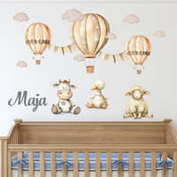 Cuki Dekor Vidám állatok léghajón - falmatrica bármilyen névvel
