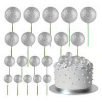Gömb alakú,csillogó ezüst színű tortadísz,beszúró 20db/csomag