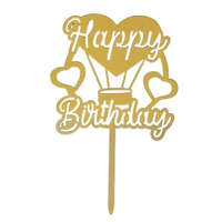 Arany színű hőlégballon Happy Birthday sziluett,torta dekoráció