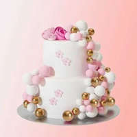 Gömb alakú rózsaszín-fehér-arany színű különböző méretű tortadísz 36 db/ csomag