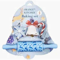 Karácsonyi 3 db-os fém kiszúró sodrófával kék csengő